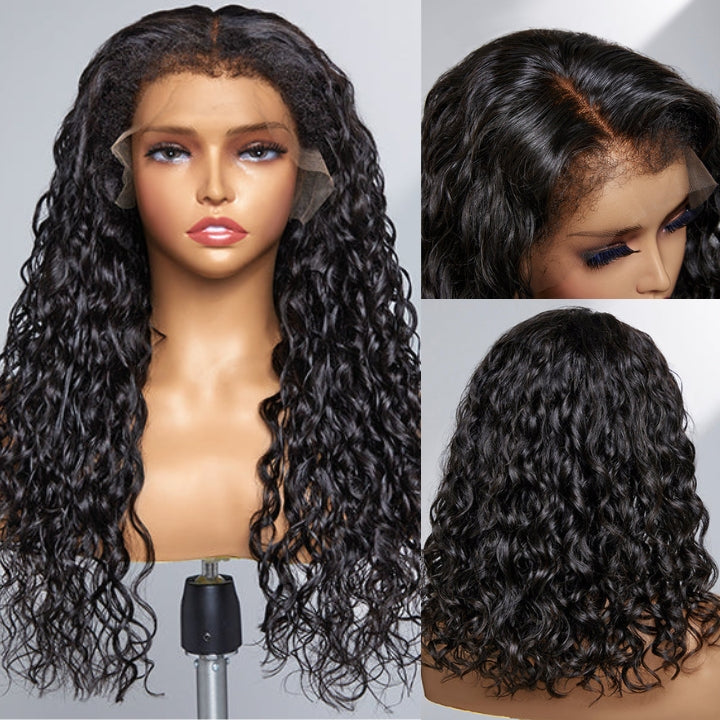Type 4C Natural Edges Water Wave Free Parting 13x4 Invisible Lace Front Wig With Kinky Baby Hairline-Geeta Hair