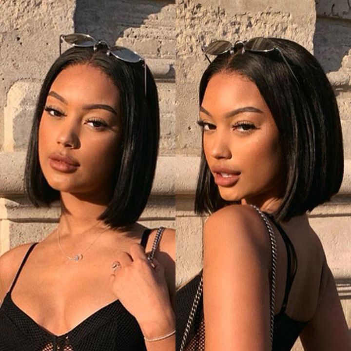 Geetahair Upgrade HD Lace Straight Bob Wig Crystal Clear Lace Human Hair Bob Wigs With Pre Plucked Natural Hairline