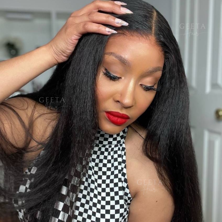 Geetahair Upgrade HD Lace Kinky Straight Wig Crystal Clear Lace Human Hair Wigs With Pre Plucked Natural Hairline