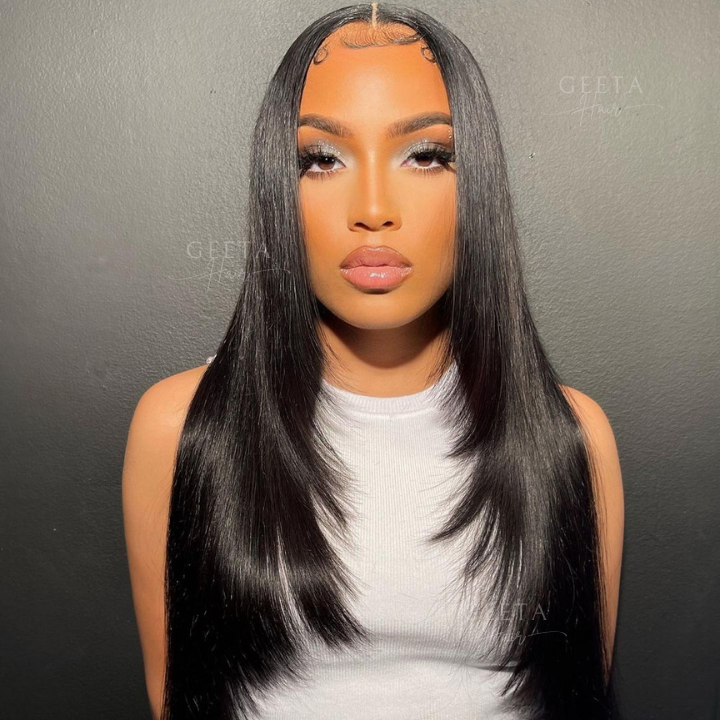 Geetahair Upgrade HD Lace Layered Straight Wig Crystal Clear Lace Human Hair Wigs With Pre Plucked Natural Hairline