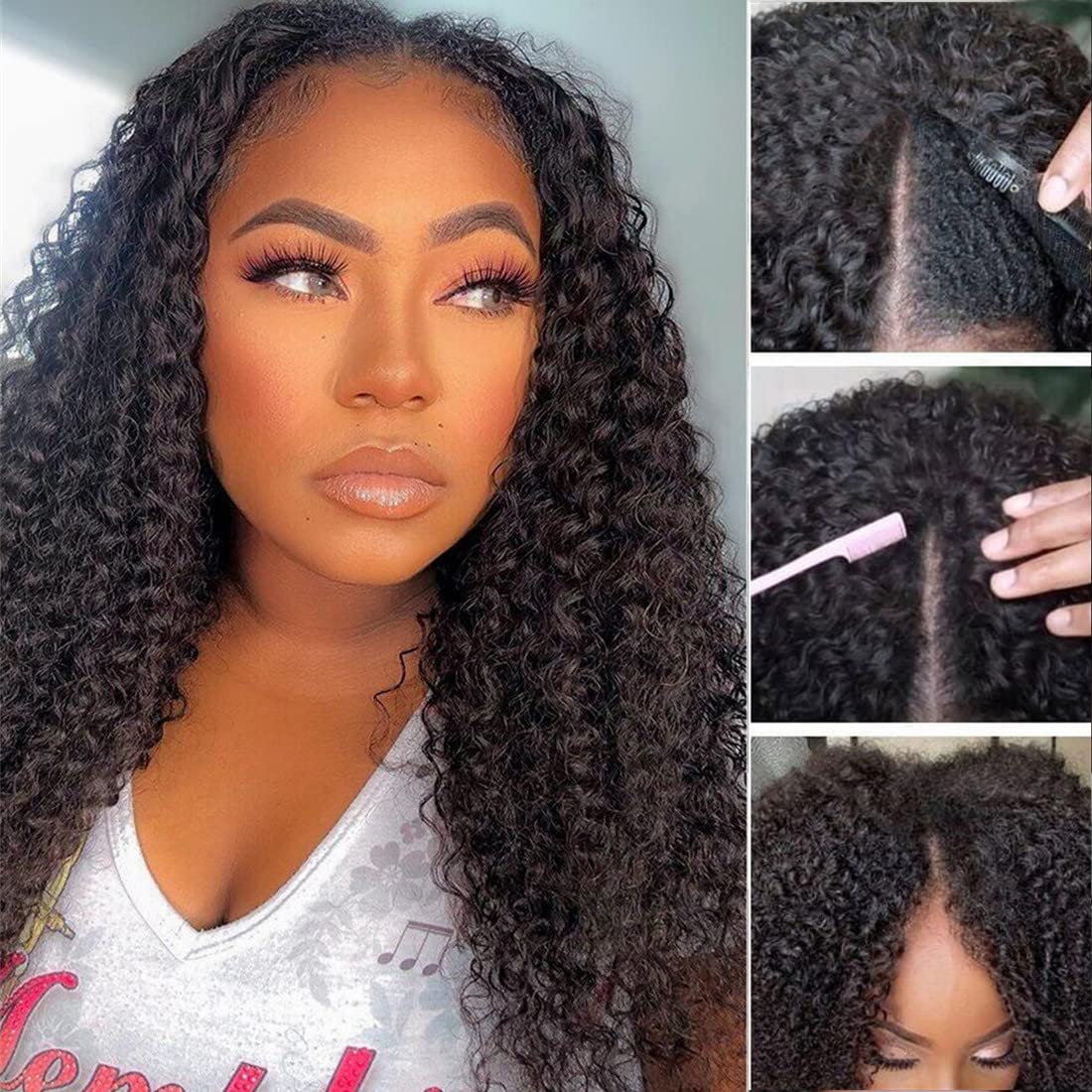 Bogo Sale: $179=V Part Curly 16" Wig + 10" Bob Straight Wig With Bangs