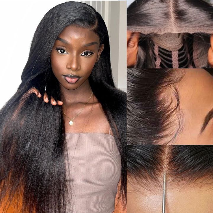 Wear Go Glueless Wigs Kinky Straight Pre Cut HD Transaparent Lace Human Hair Wigs With Breathable Wear & Go Pre Plucked Hairline Cap Air Wig-Geeta Hair