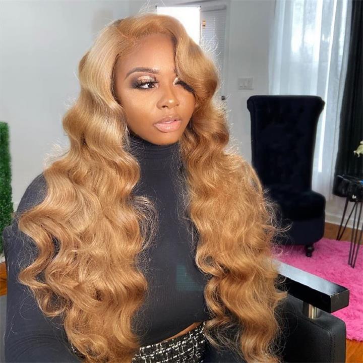 Glueless Honey Blonde Body Wave Lace Front Wig 13X4 HD Lace Front Wigs Human Hair 180 Density