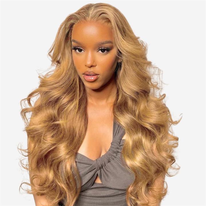 Glueless Honey Blonde Body Wave Lace Front Wig 13X4 HD Lace Front Wigs Human Hair 180 Density
