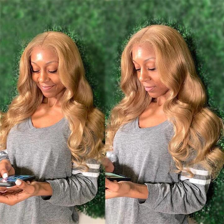 Glueless Honey Blonde Body Wave Lace Front Wig 13X4 HD Lace Front Wigs Human Hair 180 Density