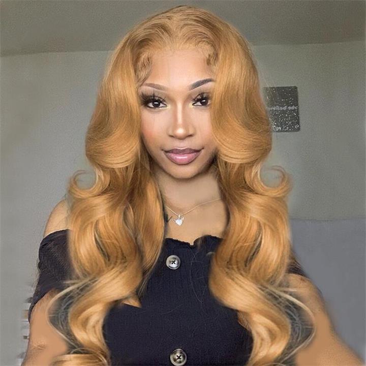 Glueless Honey Blonde Body Wave Lace Front Wig 13X4 HD Lace Front Wigs Human Hair 180 Density