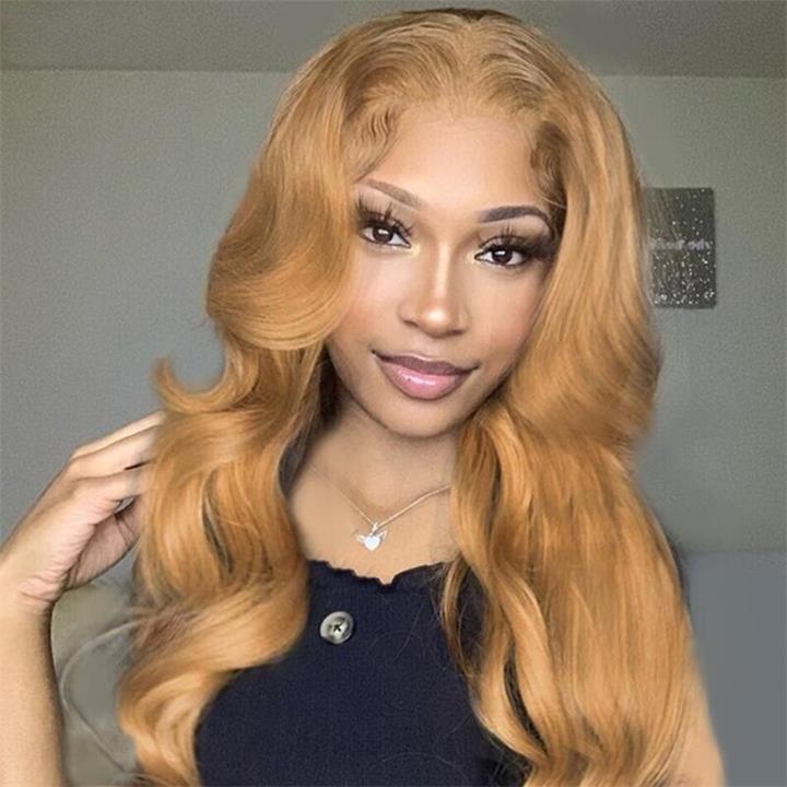 Glueless Honey Blonde Body Wave Lace Front Wig 13X4 HD Lace Front Wigs Human Hair 180 Density