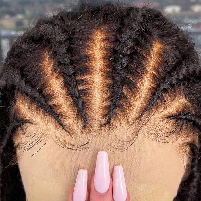 24 Hours Shipping Ready And Go Glueless Pre Braided Wig Burmese Curl 7x5 Pre Cut Lace Human Hair Wigs Braided Lace Front Wigs