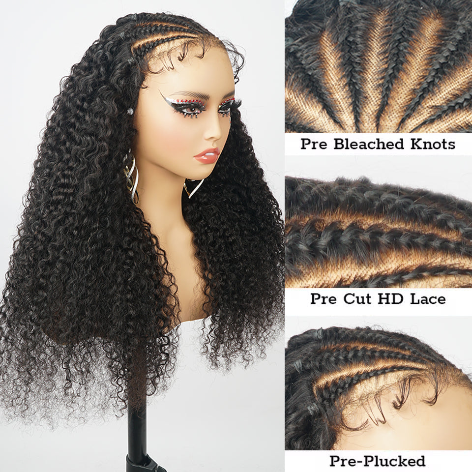24 Hours Shipping Ready And Go Glueless Pre Braided Wig Burmese Curl 7x5 Pre Cut Lace Human Hair Wigs Braided Lace Front Wigs