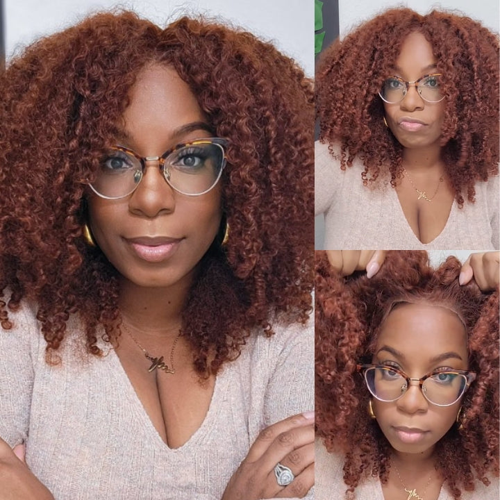 Wear&Go Reddish Brown Glueless Kinky Curly 5x5 HD Lace Wig Easy to Wear Pre Cut Lace Human Hair Wigs-Geeta Hair