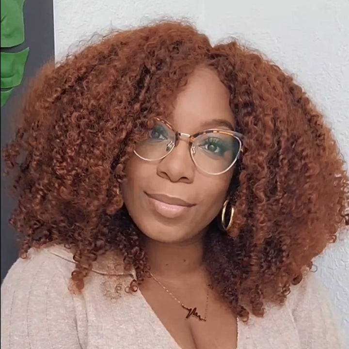 Wear&Go Reddish Brown Glueless Kinky Curly 5x5 HD Lace Wig Easy to Wear Pre Cut Lace Human Hair Wigs-Geeta Hair