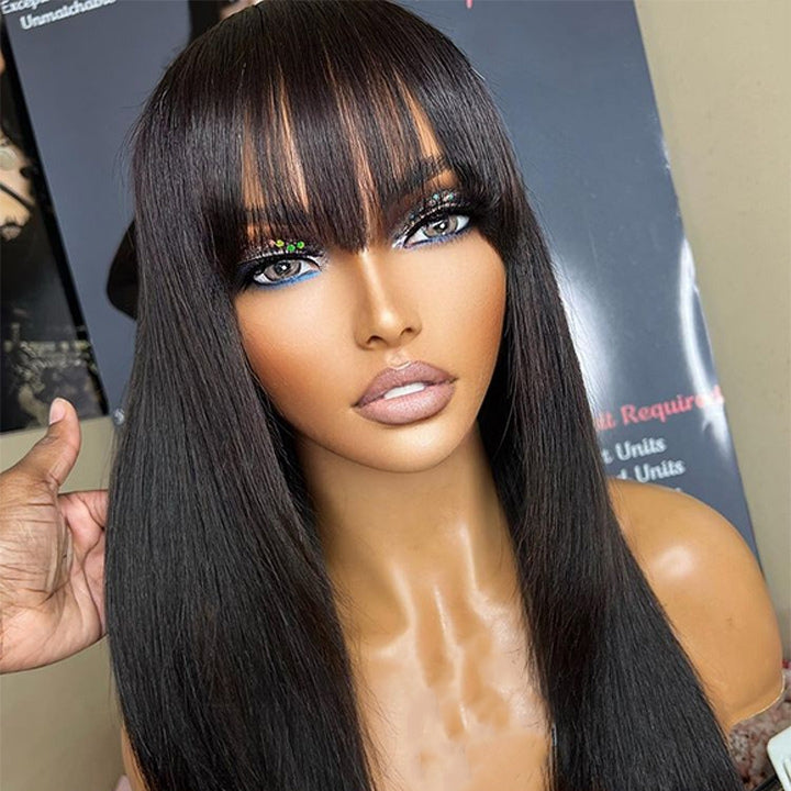 Glueless Straight 5x5 HD Lace Wig With bangs Easy to Wear Human Hair Wigs 180% Density-Geeta Hair