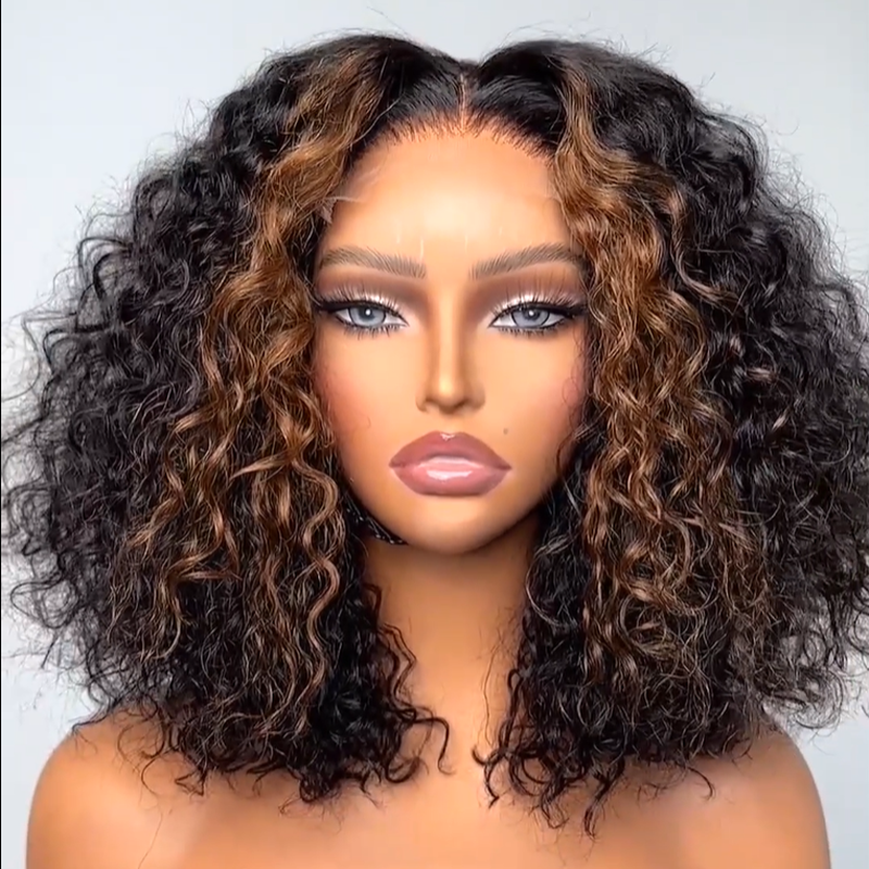 Wear and Go Glueless Wigs Highlight Ombre Short Bob Lace Front Wig Human Hair 180% Density