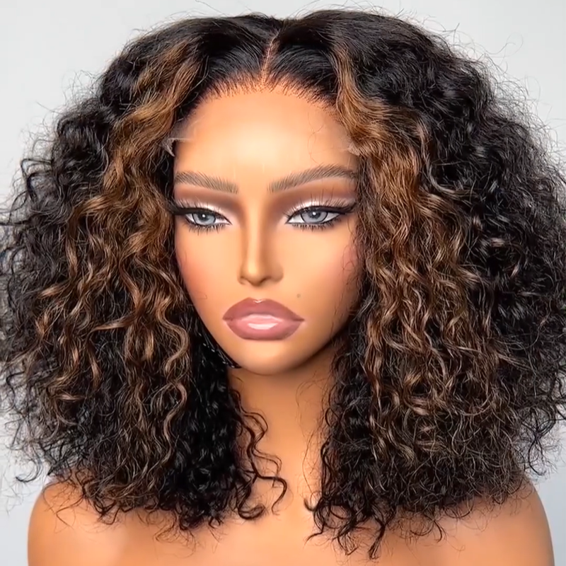 Wear and Go Glueless Wigs Highlight Ombre Short Bob Lace Front Wig Human Hair 180% Density