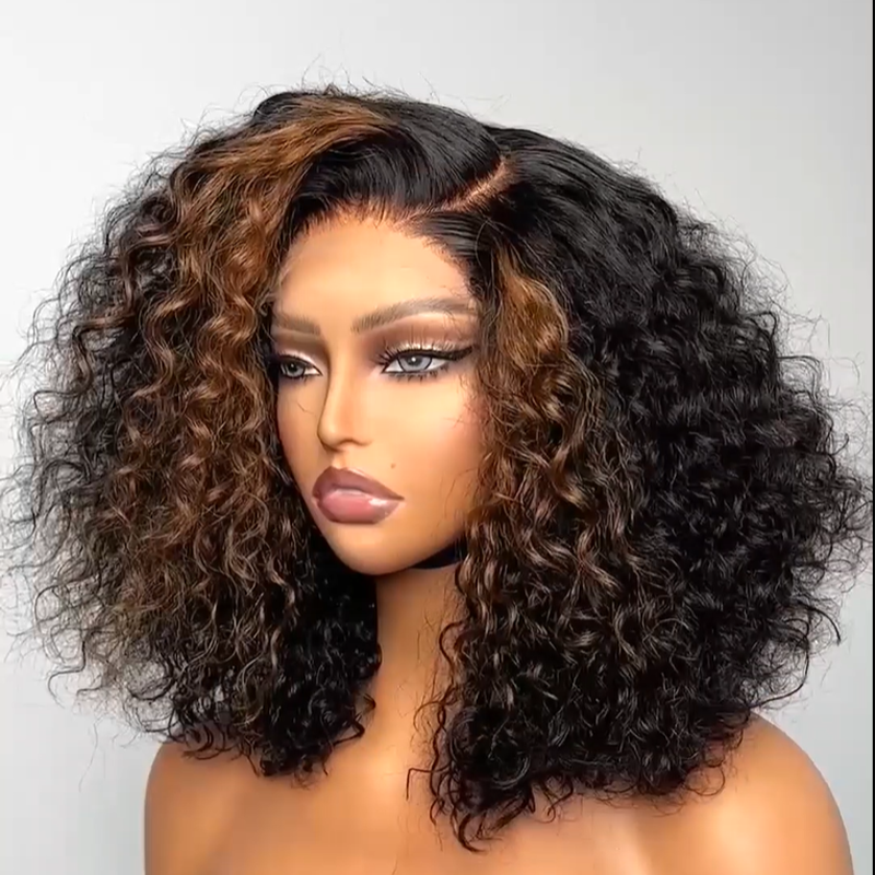 Wear and Go Glueless Wigs Highlight Ombre Short Bob Lace Front Wig Human Hair 180% Density