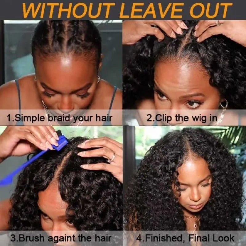 Kinky Curly V Part Wig Beginner Friendly No Glue 100% Virgin Human Hair Wig-Geeta Hair