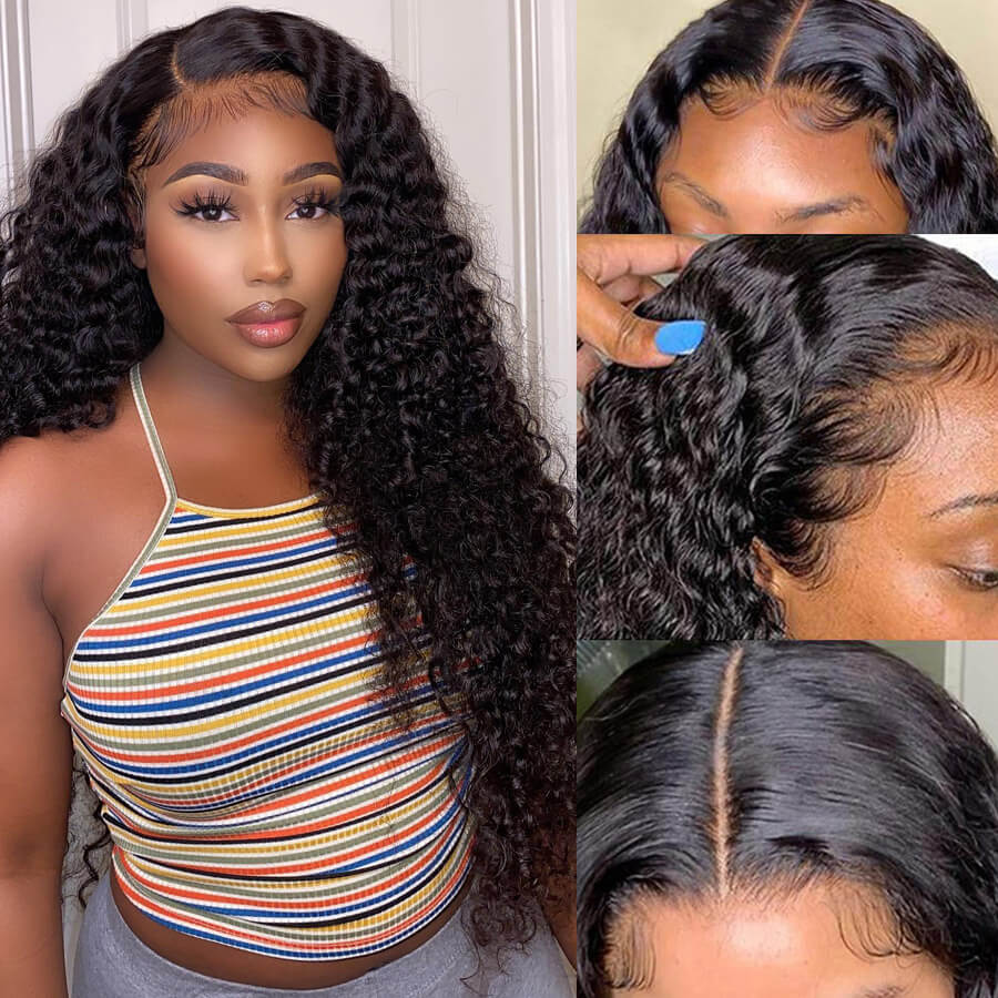 Natural Curly Hair T Part Lace Front Human Hair Wig Pre Plucked With Baby Hair-Geeta Hair