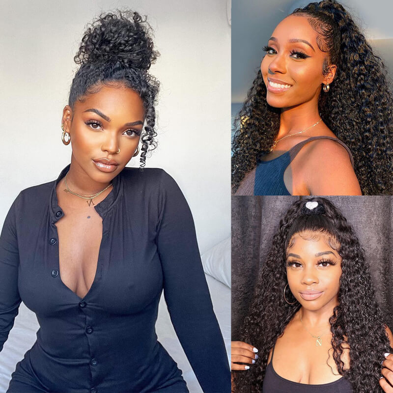 Black Curly Hair 360 Lace Front Wigs 100% Real Human Hair Wig Pre Plucked With Baby Hair-GeetaHair