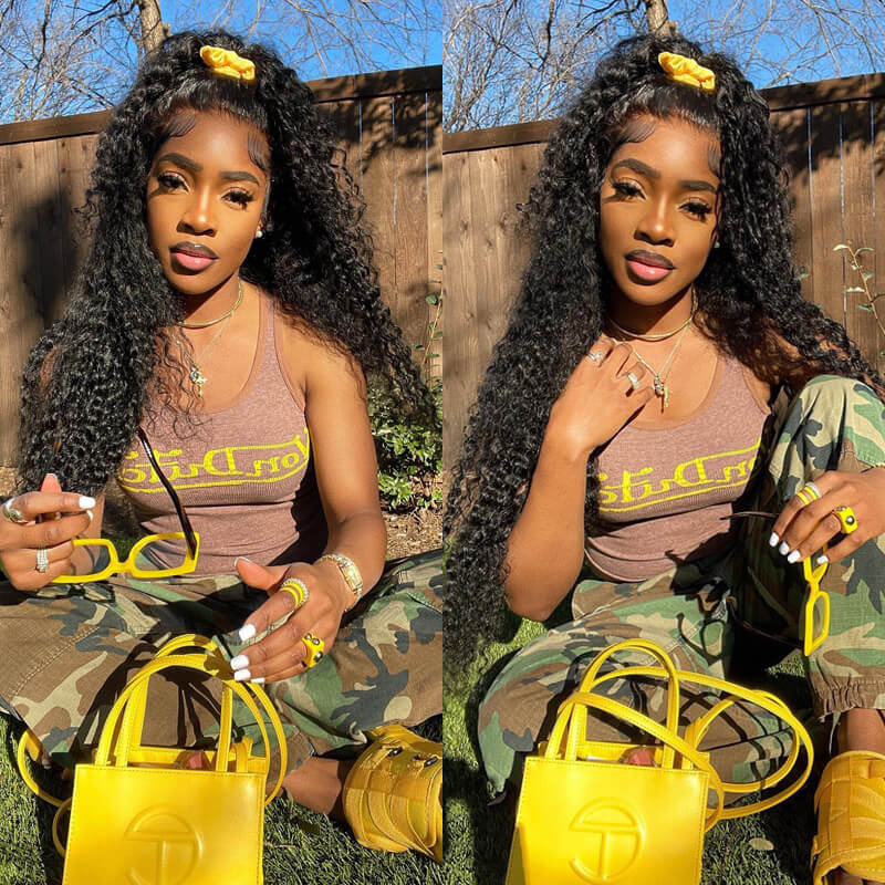 Black Curly Hair 360 Lace Front Wigs 100% Real Human Hair Wig Pre Plucked With Baby Hair-GeetaHair