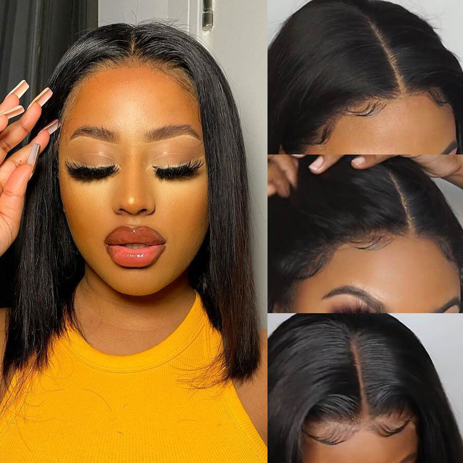 Short Straight Bob Wig T Part Lace Front Wig Virgin Human Hair 150% Density-Geeta Hair