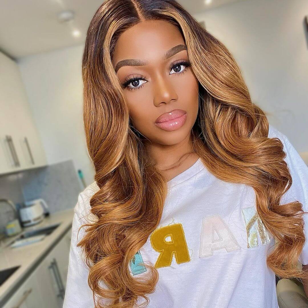 Body Wave Hair 1b/30 Ombre Honey Brown Color Guleless T Part Lace Frontal Wig 100% Virgin Human Hair Wigs-Geeta Hair