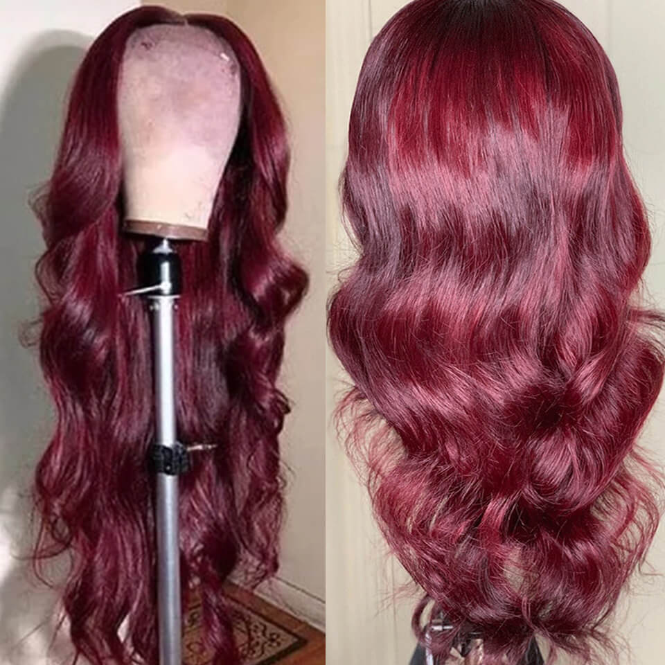 Body Wave Hair 99j Burgundy T Part Lace Front Wig 100% Virgin Real Human Hair Wig-Geeta Hair