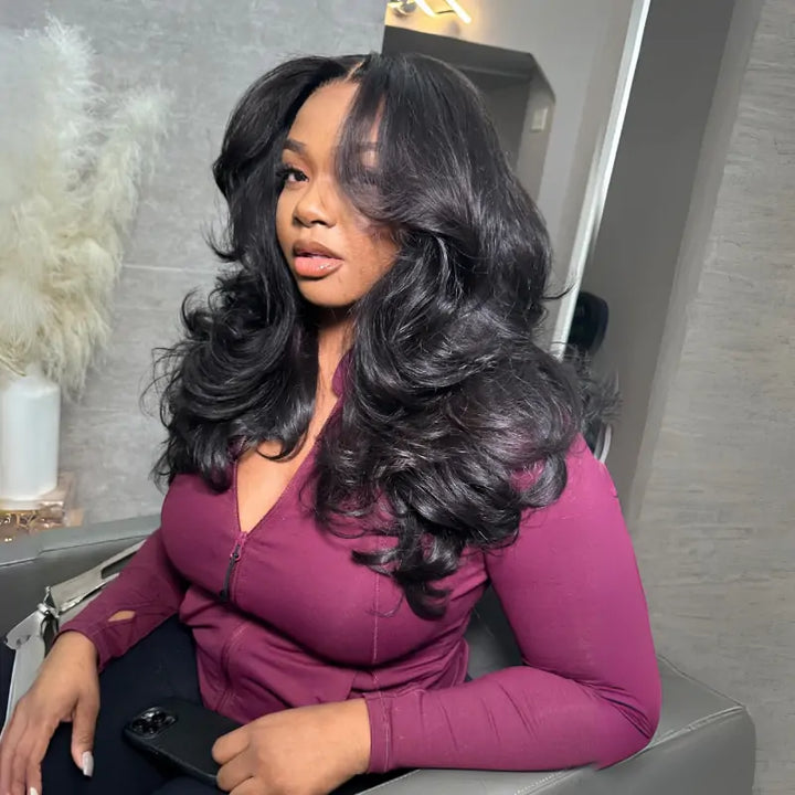 Body Wave Curtain Bangs Wigs 13X4 HD Lace Front Human Hair Wig With Bangs Pre Plucked Natural Hairline