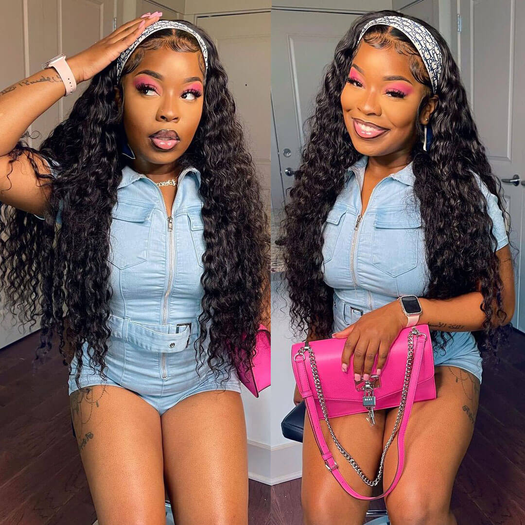 Deep Wave Headband Wig 150% Density For Black Women Convenient And Zero Skill Needed-Geeta Hair