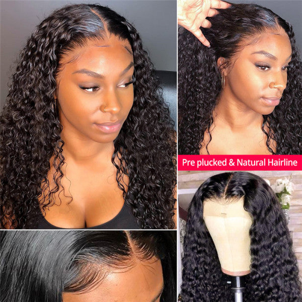 $199=30inch Deep Curly Glueless 13x4 HD Transparent Lace Front Wig Pre Plucked Brazilian Virgin Lace Front Wig with Baby Hair No Code Needed