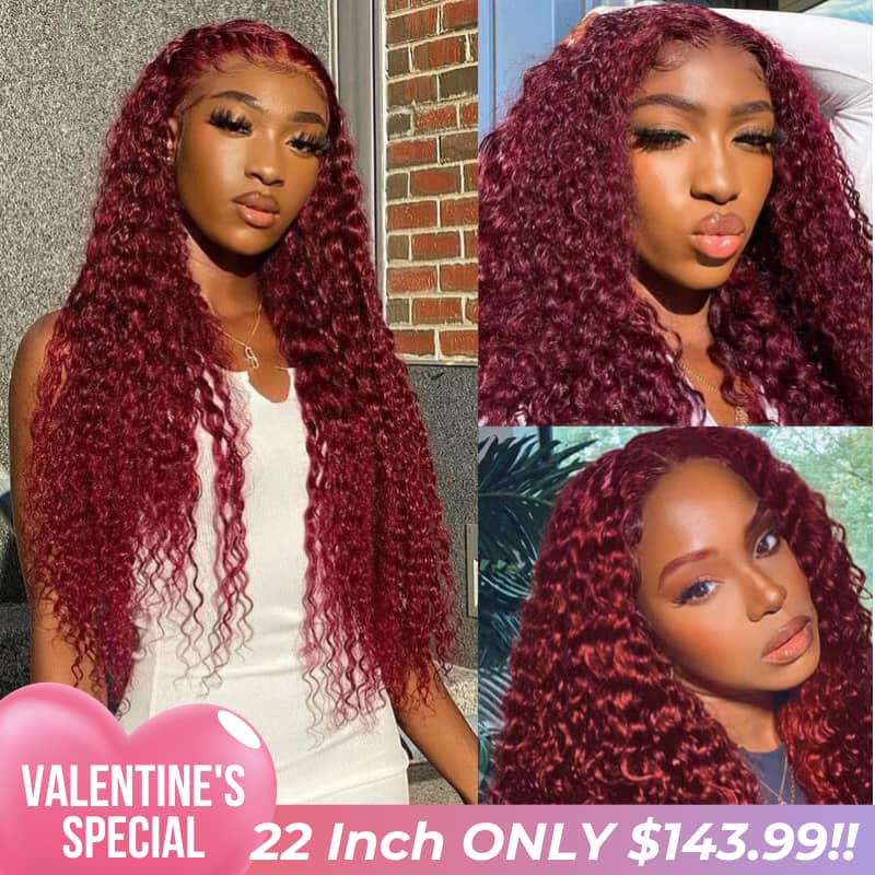Tax Return Sale 99J Burgundy Curly Hair HD Lace Wig 13x4 Lace Front Wigs Pre Plucked Hairline With Baby Hair 100% Human Hair Wig-Geeta Hair