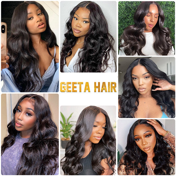 GeetaHair Body Wave Hair 3 Bundles With 4x4 Lace Closure Unprocessed Human Virgin Hair