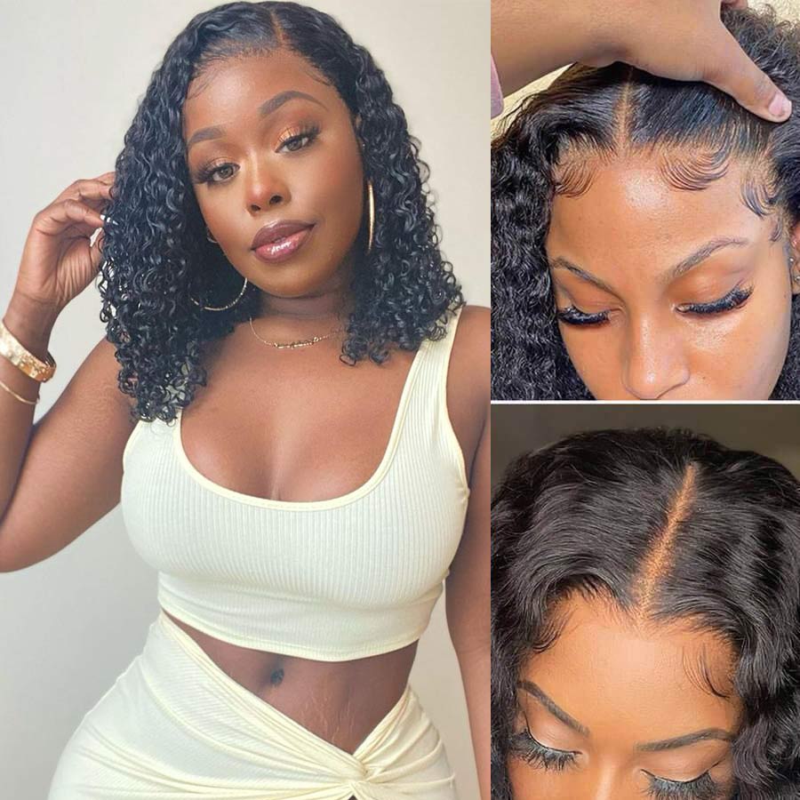 No Code Need: Glueless 4x4/13x4 Invisible HD Lace Front Pre Plucked Natural Hairline Curly Bob Wig-Geeta Hair