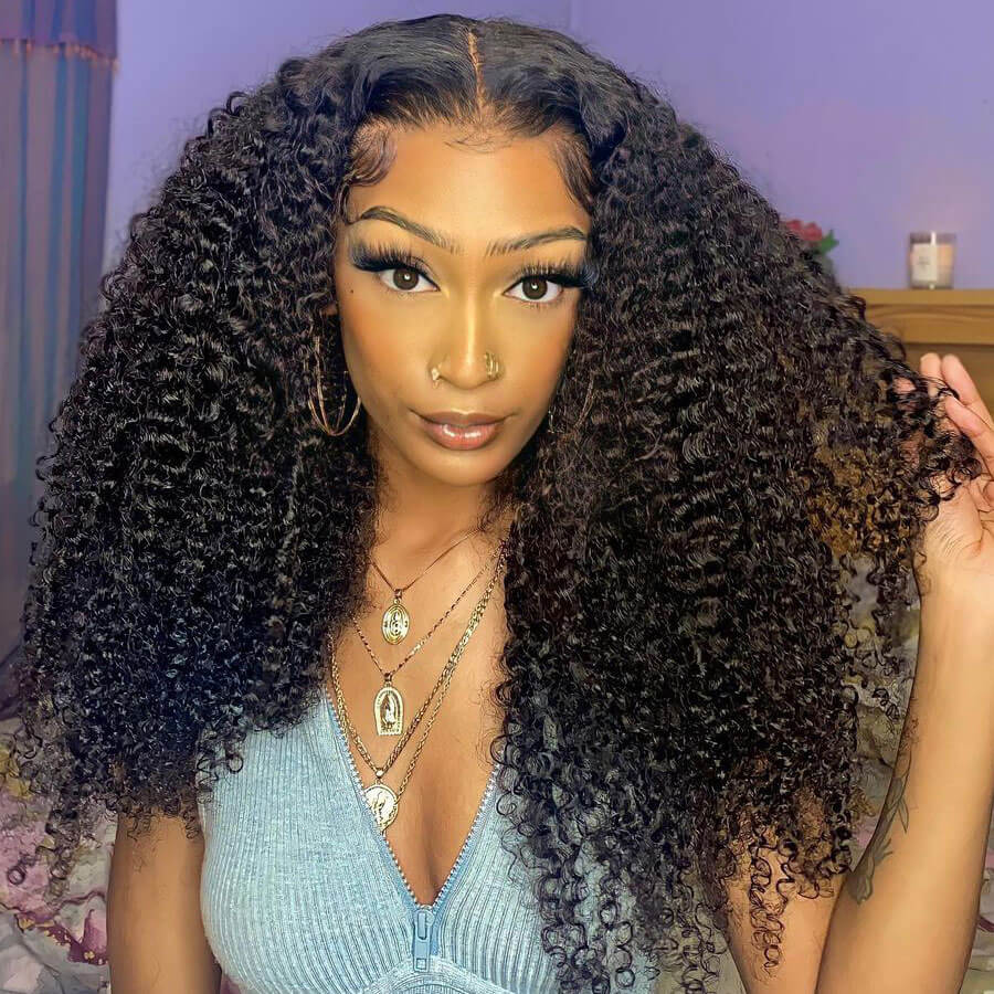 HD Lace Glueless 5x5 Closure Wig Pre Plucked Kinky Curly Invisible Lace Closure 100% Glueless Human Hair Wigs -Geeta Hair