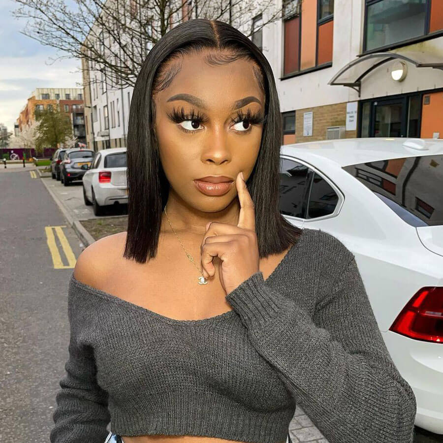 Short Straight Bob Wig T Part Lace Front Wig Virgin Human Hair 150% Density-Geeta Hair