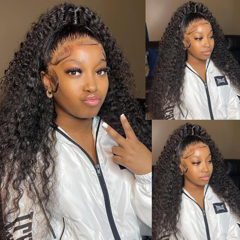 Black Curly Hair 360 Lace Front Wigs 100% Real Human Hair Wig Pre Plucked With Baby Hair-GeetaHair