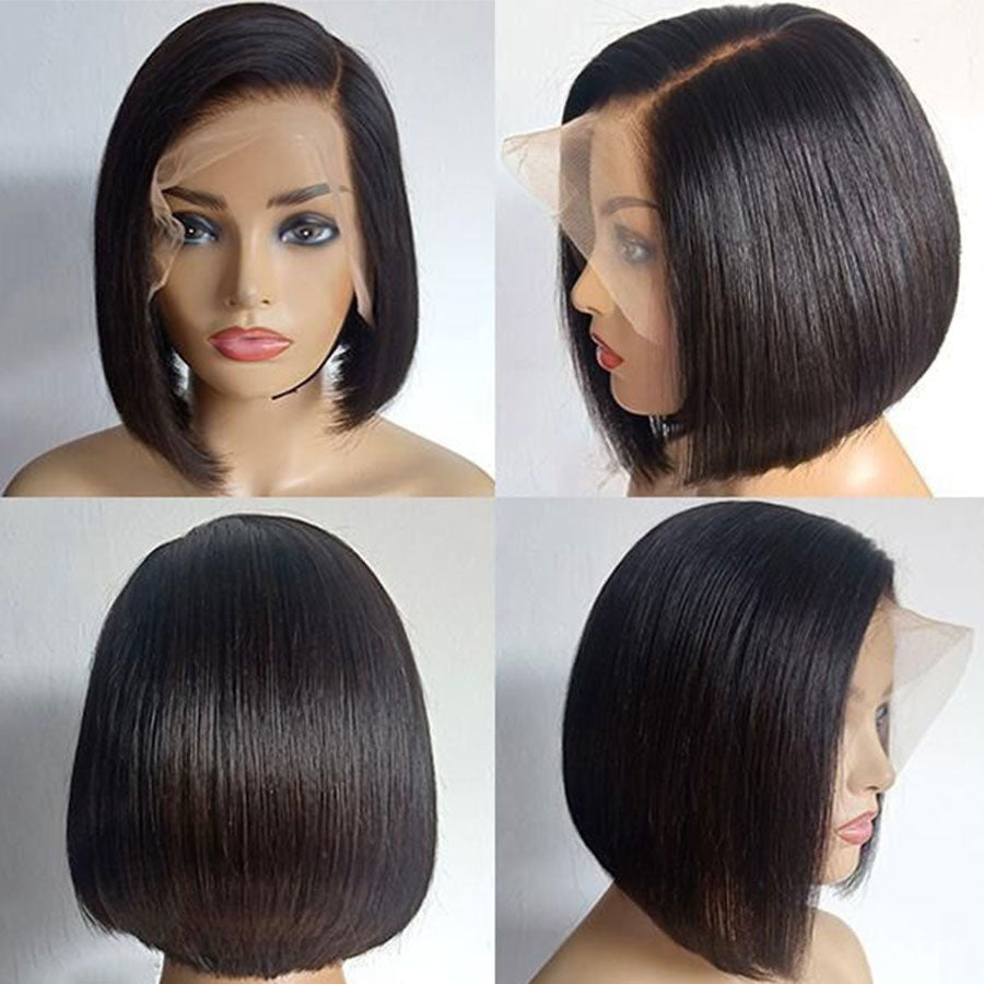24 Hours Shipping Short Straight HD Lace Bob Wig Natural Black Pre Plucked With Baby Hair Human Hair Wig