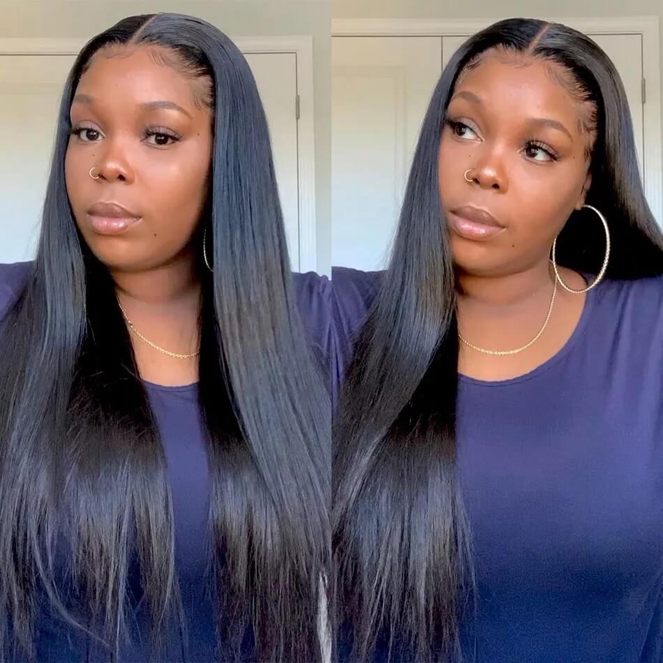 GeetaHair 3 Bundles Brazilian Straight Hair with 13x4 Ear to Ear Lace Frontal