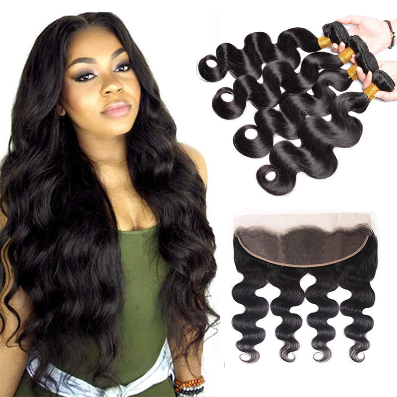 Geeta Hair Body Wave Hair 4 Bundles With 13x4 Lace Frontal Virgin Human Hair