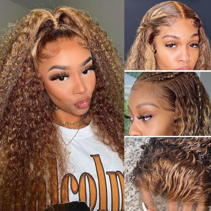 Over $101 Save $100: Curly Hair Highlights Wig 4x4 Lace Closure Wig-Spring 2023 Flash Sale