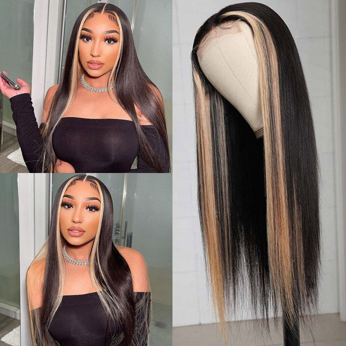 Graduation Season Special 38% Off Highlight Ombre TL/27 Skunk Stripe Bone Straight Hair Wig 13x4 HD Lace Front Human Hair Wigs