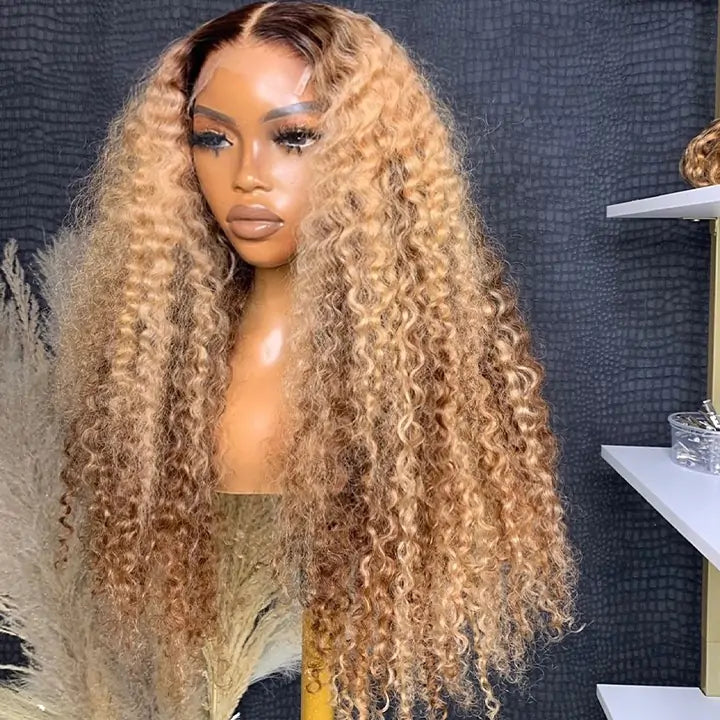 Honey Blonde Curly Lace Wig