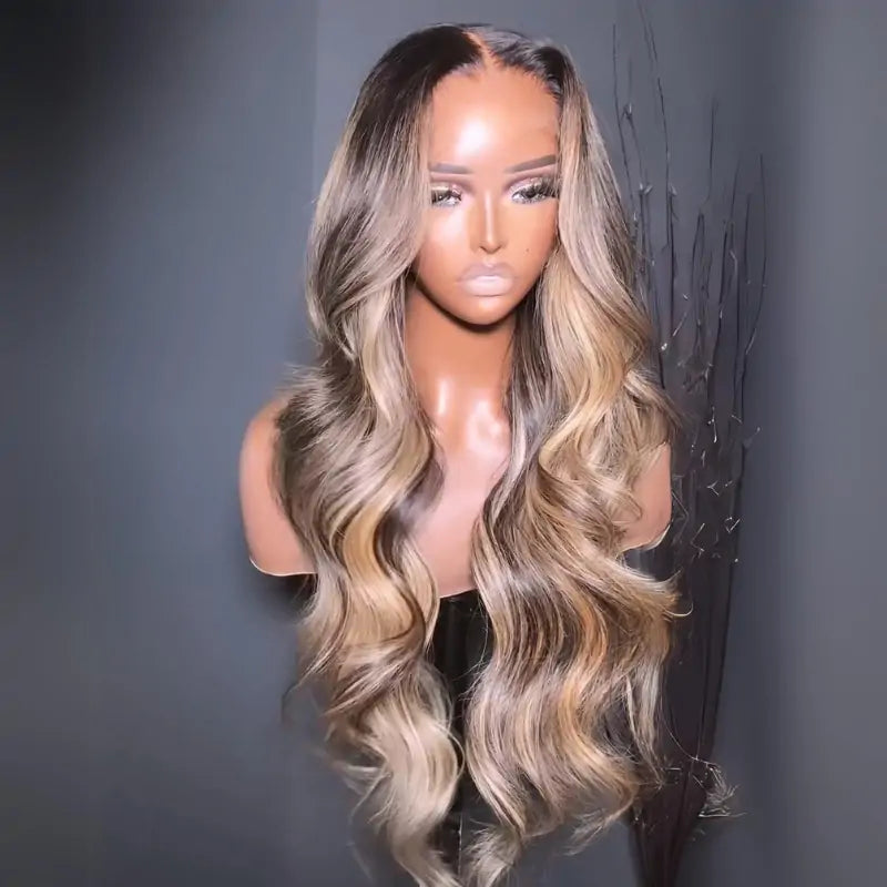 Glamorous Blonde Wig with Dark Roots