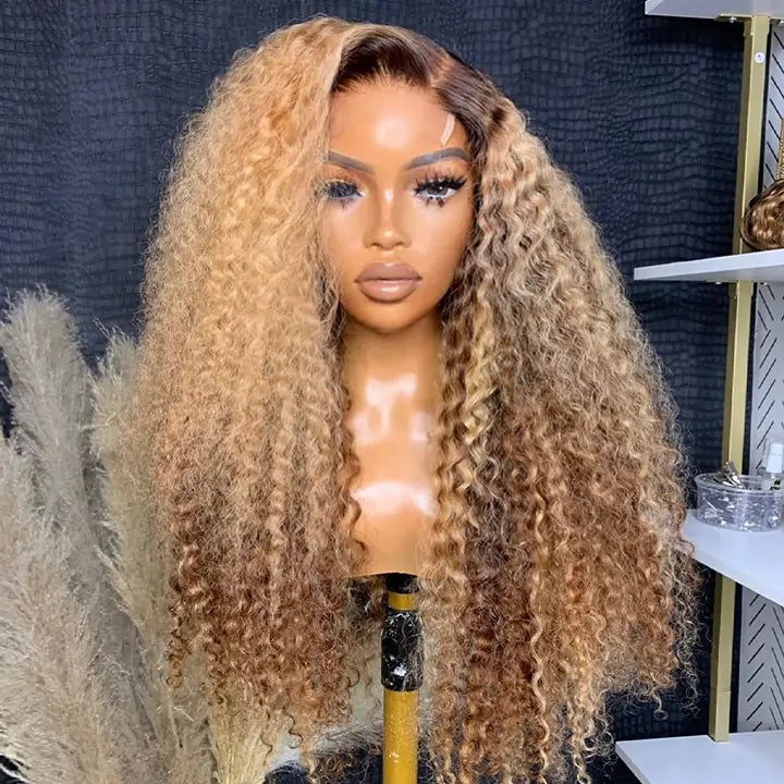 Honey Blonde Curly Lace Wig