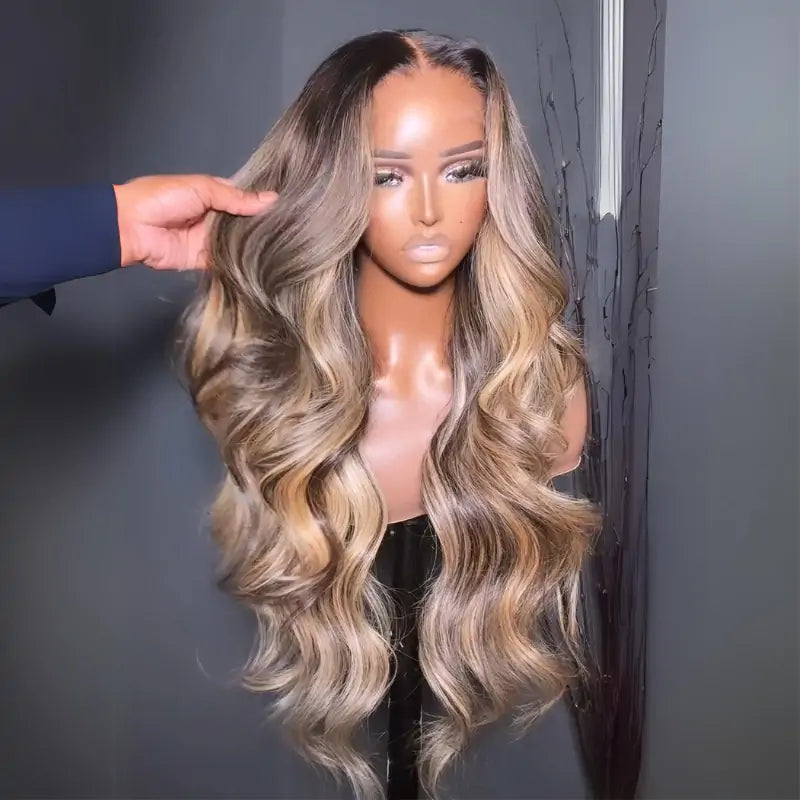 Glamorous Blonde Wig with Dark Roots