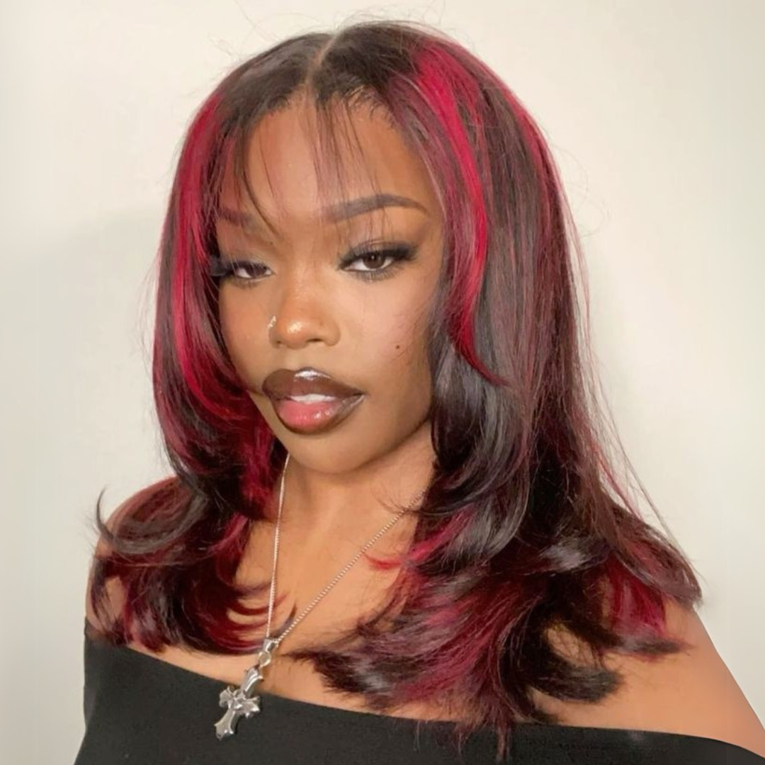 Chic Bob Wig with Red Highlights