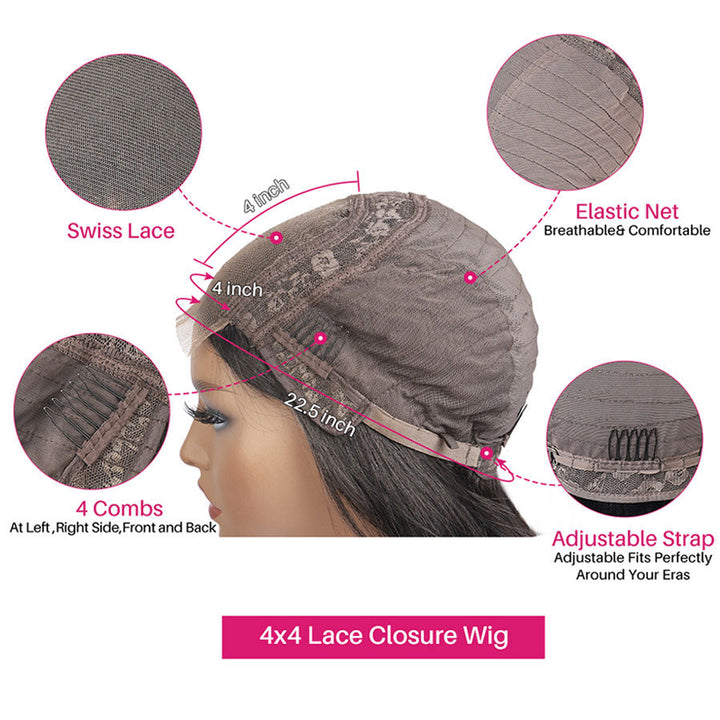 Kinky Straight Hair 4x4 Lace Closure Wig 100% Virgin Human Hair Wig -Geeta Hair