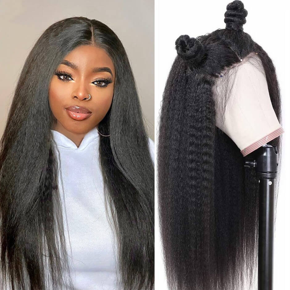 Natural Hairline Kinky Straight Hair 13x6 HD Transparent Lace Fornt Virgin Human Hair Wig-Geeta Hair