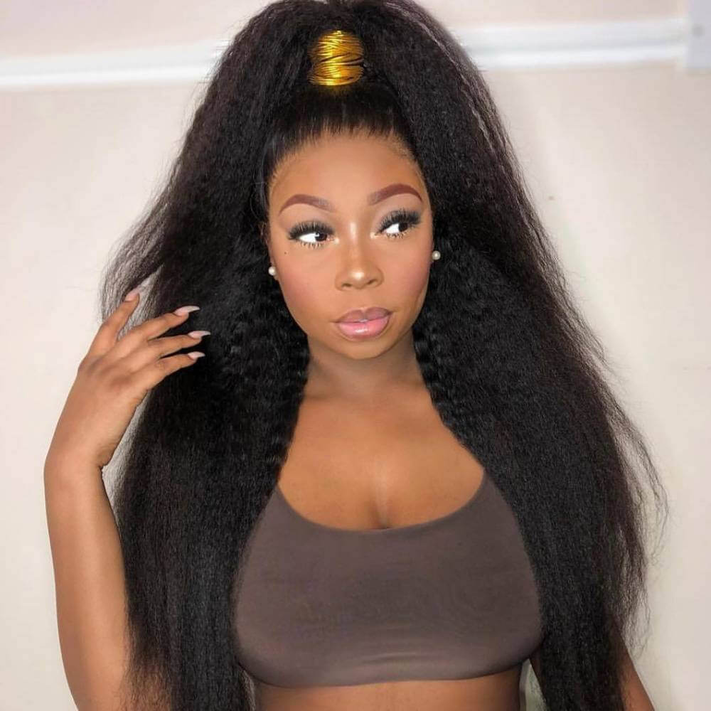 Natural Hairline Kinky Straight Hair 13x6 HD Transparent Lace Fornt Virgin Human Hair Wig-Geeta Hair
