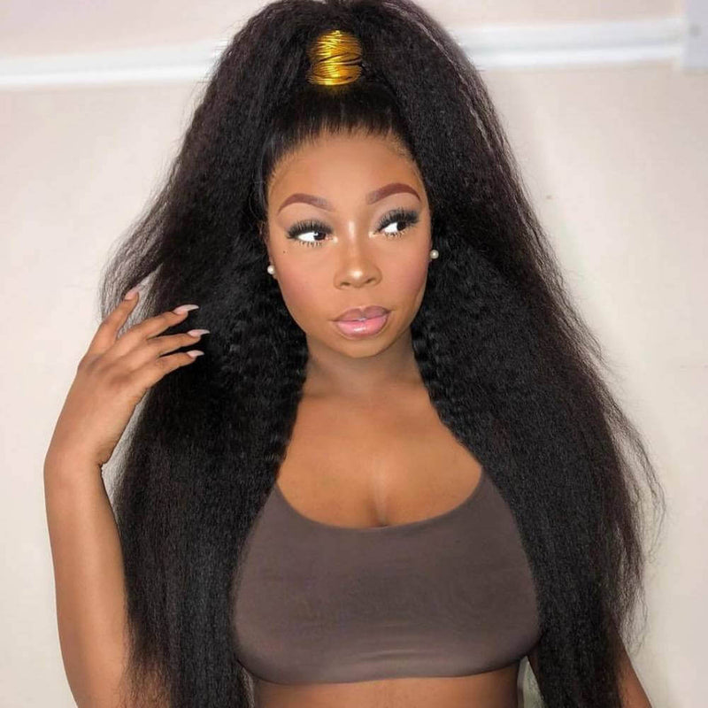 Natural Hairline Kinky Straight Hair 13x6 HD Transparent Lace Fornt Virgin Human Hair Wig-Geeta Hair