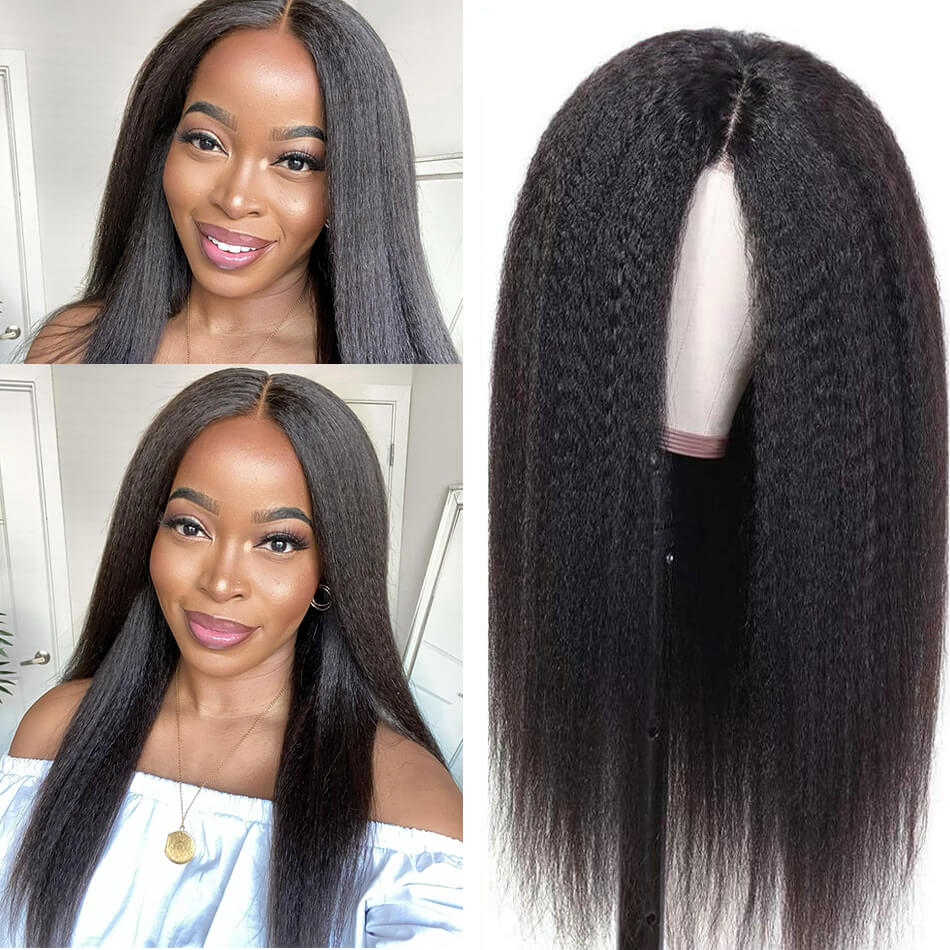 Kinky Straight Hair Glueless 5x5 HD Lace Closure Wig Real Human Hair Wig Pre Plucked Hairline With Baby Hair-Geeta Hair